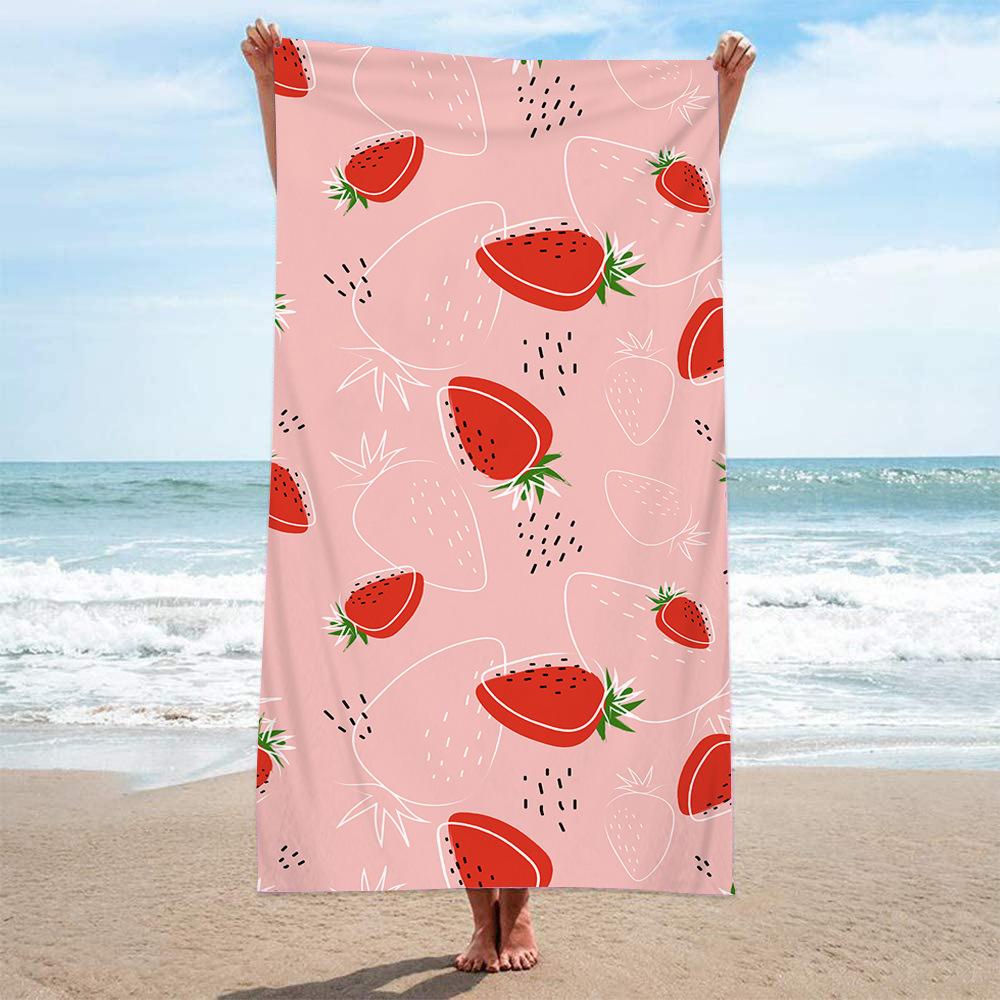 Cute Strawberry Beach Towel Pink Fruit Print Microfiber Bath Towel Soft Quick Dry Towel Beach Pool Travel Camping Summer