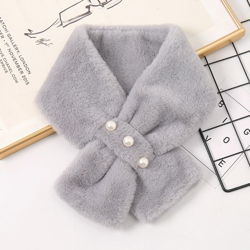 

Winter Three Pearls Plush Scarf For Women Cute Thickened Warm Faux Fur Cross Scarves Girls Soft Neck Ring Scarf Korean Style New