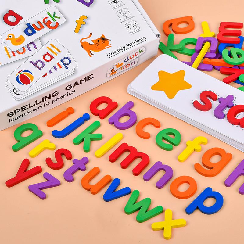 Wooden Alphabet Learning Cards For Kids Educational Toy With Diy Word Puzzle For Early Education