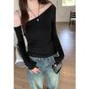 Pure Lust Style Thin Slanted Shoulder Long-sleeved T-shirt Women's Autumn New Lazy Slack Spice Slim Top