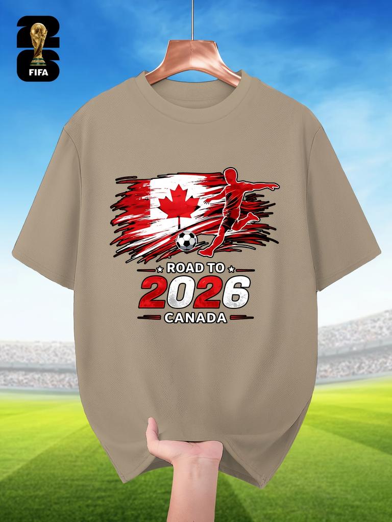 Fifa-Themed Men'S Breathable Summer Short-Sleeve T-Shirt, Featuring Player Silhouette Prints, Perfect for World Cup Themes, Sports Outfits