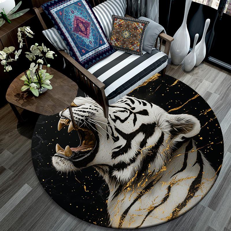 Roaring Tiger Round Area Rug,Carpet Rug for Living Room Bedroom Sofa Playroom Decor,Non-slip Floor Mat