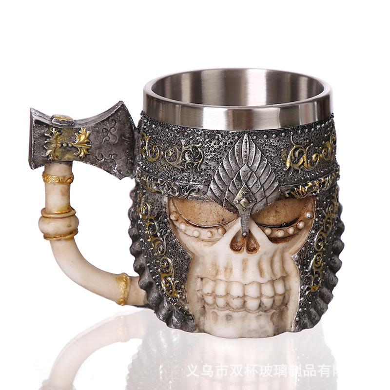 Knight Skull Beer Mug Vintage Cup Creative Relief Personalized Cup Drinking Cup Stainless Steel Halloween Gift Beer Goblet