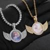 European-American Hip Hop Angel Wings Zircon Photo Frame Pendant Necklace