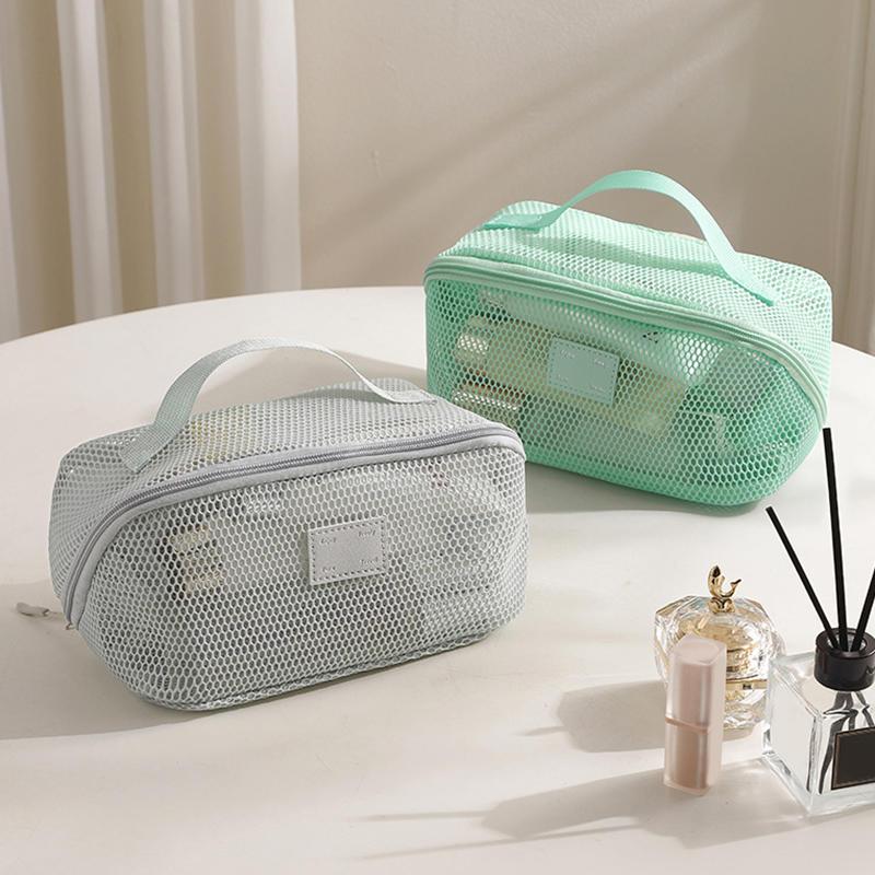 Fashion Solid Color Mesh Cosmetic Bag Lightweight Zipper Makeup Pouch Visibility Transparent Toiletry Storage Bag Mobile Phones