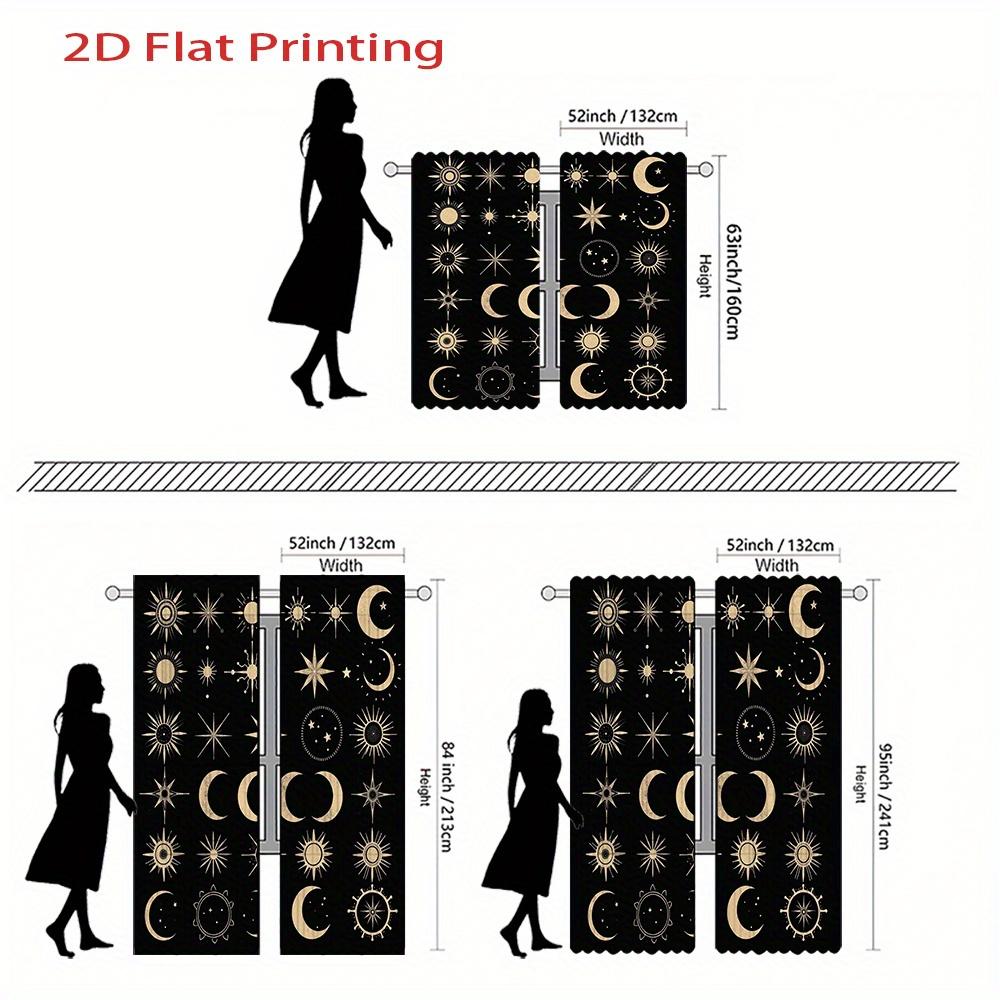 2pcs Celestial Curtains - Golden Sun   Moon   Stars & Planets Print On Black Background   Semi-Sheer Flannel Window Drapes with Rod
