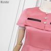 ZANZEA Women Casual Round Neck Short Sleeve Elegant A-line Dress