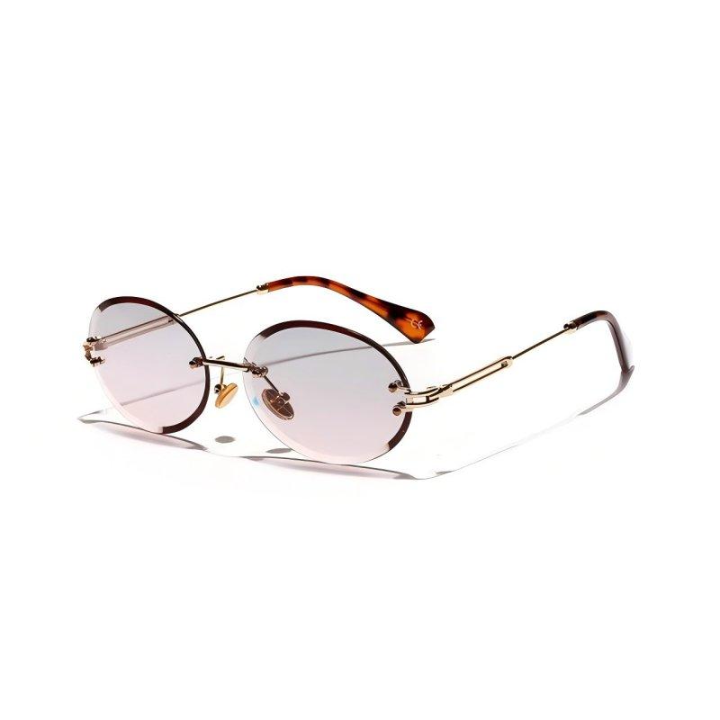 Women Rimless Sun Glasses Vintage Oval Sunglasses Fashion Gradient Glasses for Women Sunglasses