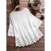 Summer Women Casual Solid Shirt Linen Stitching Lace Flower V-neck Loose Blouse Elegant Holiday Shirts
