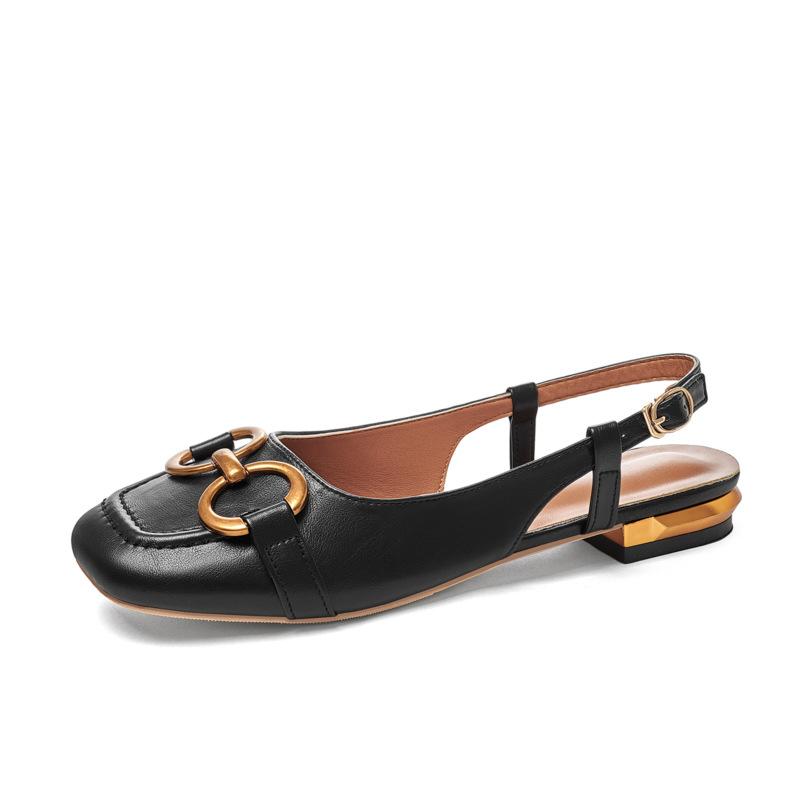 

2025 лето новая сумка голова сандалии фея после ветра пустые одиночные туфли ретро толстый каблук французские римские туфли женщина 34 чёрный