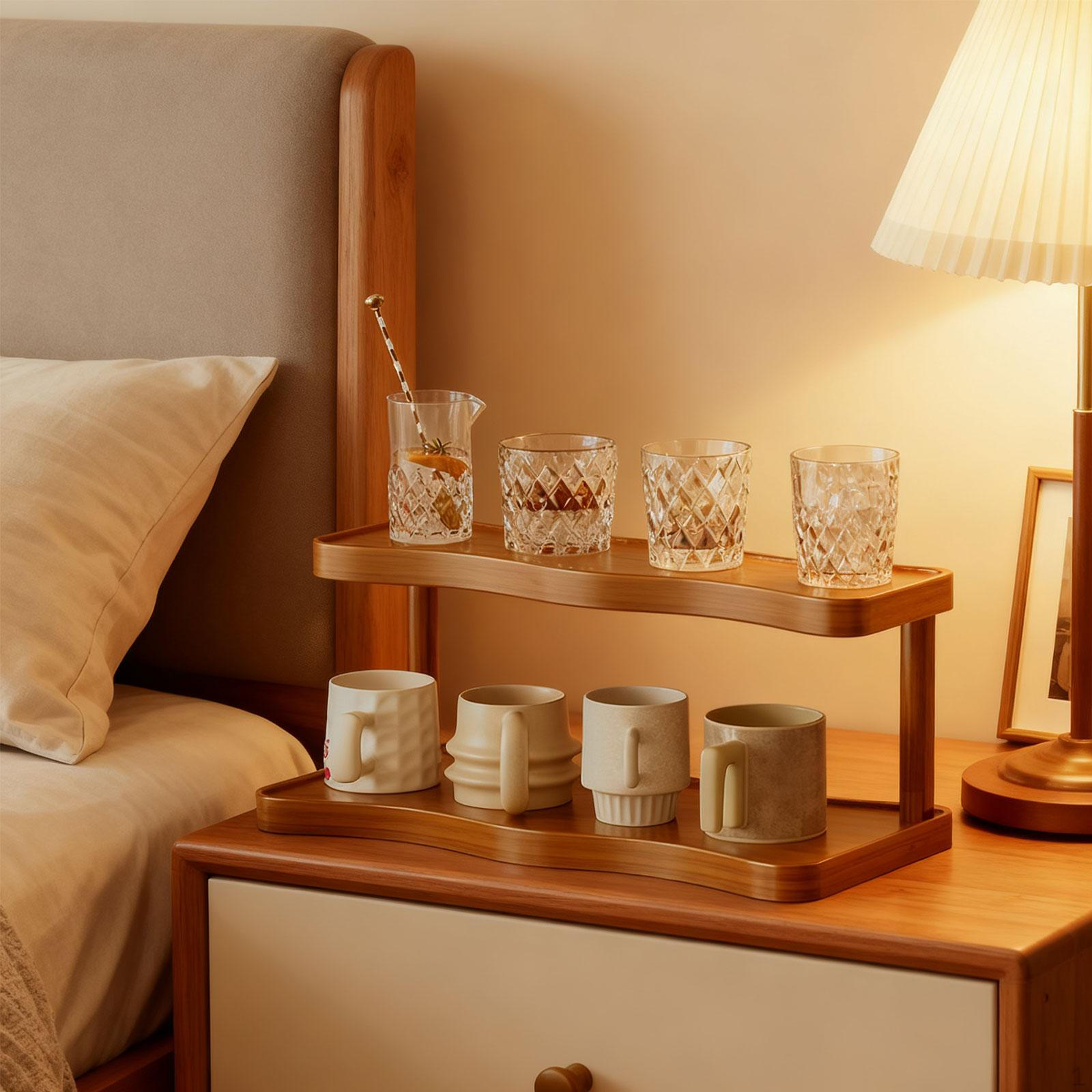 2-tier Wooden Perfume Display Stand with Raised Shelf Decorative Cup Holder Small 30cm 1080₽