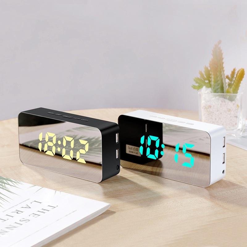 Creative Mirror Alarm Clock Multifunctional LED Clock Makeup Mirror Alarm Clock Can Be Connected To External Power Supply Colorful Mirror Clock 9005