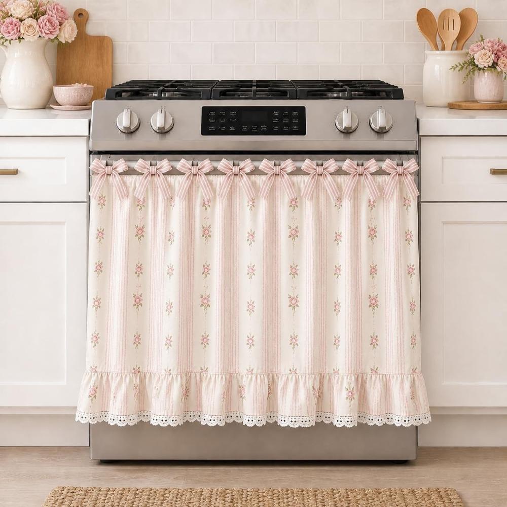 Cotton Blend Stove Cover Skirt Charming Farmhouse Stove Skirt Rustic Oven Curtain  Home