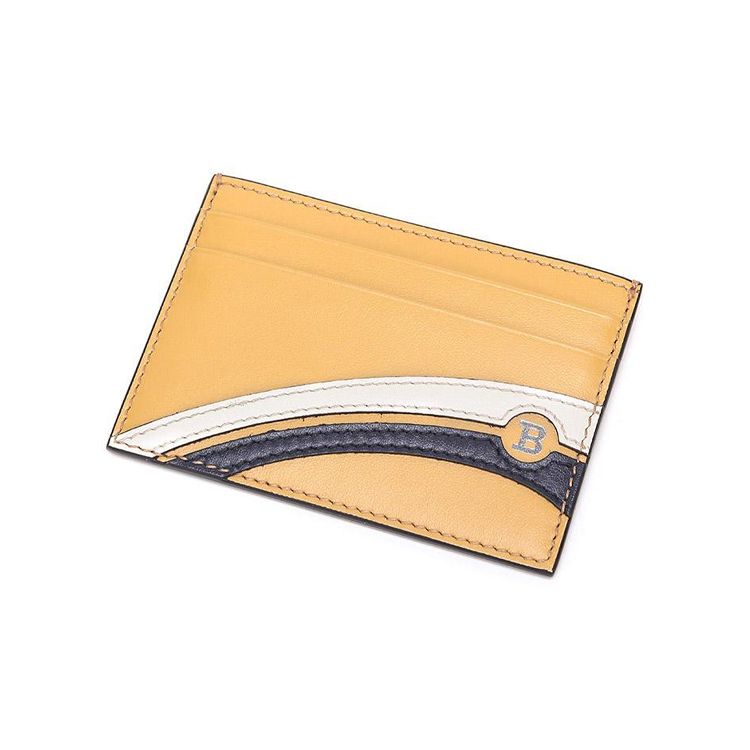 Bally Striped Leather Card Holder Men Accessories Gold BHAR-SS-32