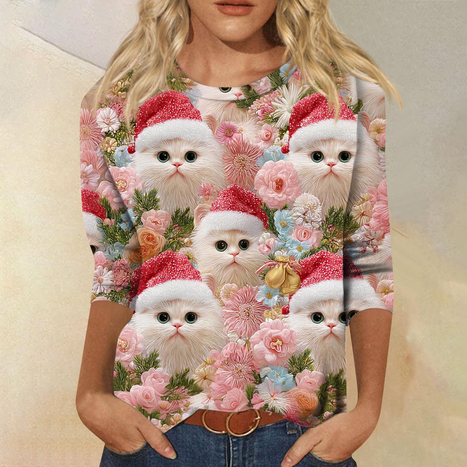 

Женская модная повседневная свободная футболка с круглым вырезом и рукавами 3/4 с принтом, женский топ M розовый