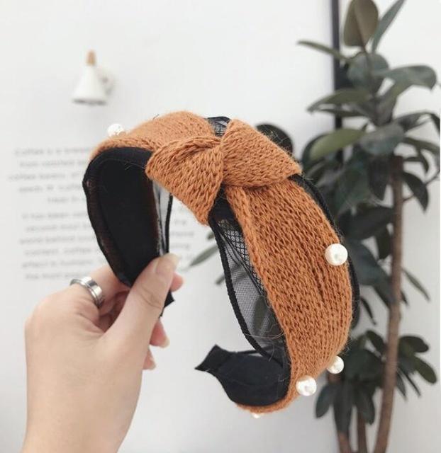 New Fashion Knitted Headband Women Pearls Hairband Soft Autumn Headwear Lace Warm Hair Accessories W