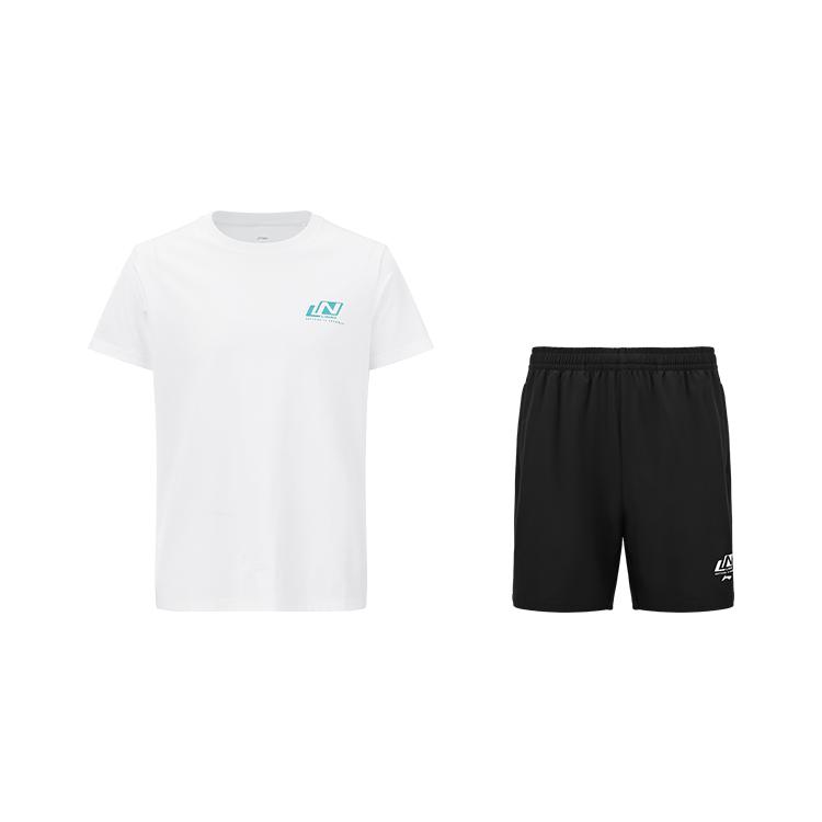 

Li-Ning Creative Logo Solid Color Breathable Cool Short Sleeve T-Shirt Loose Fit Casual Sports Set Unisex Tops, Bottoms ATSV607-2+AKSV675-1 S