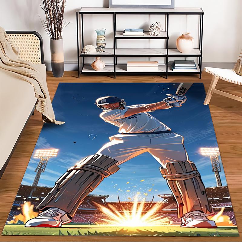 Cricket Player In Action Rug Non-slip Rug Suitable for Living Room and Bedroom Sofas.