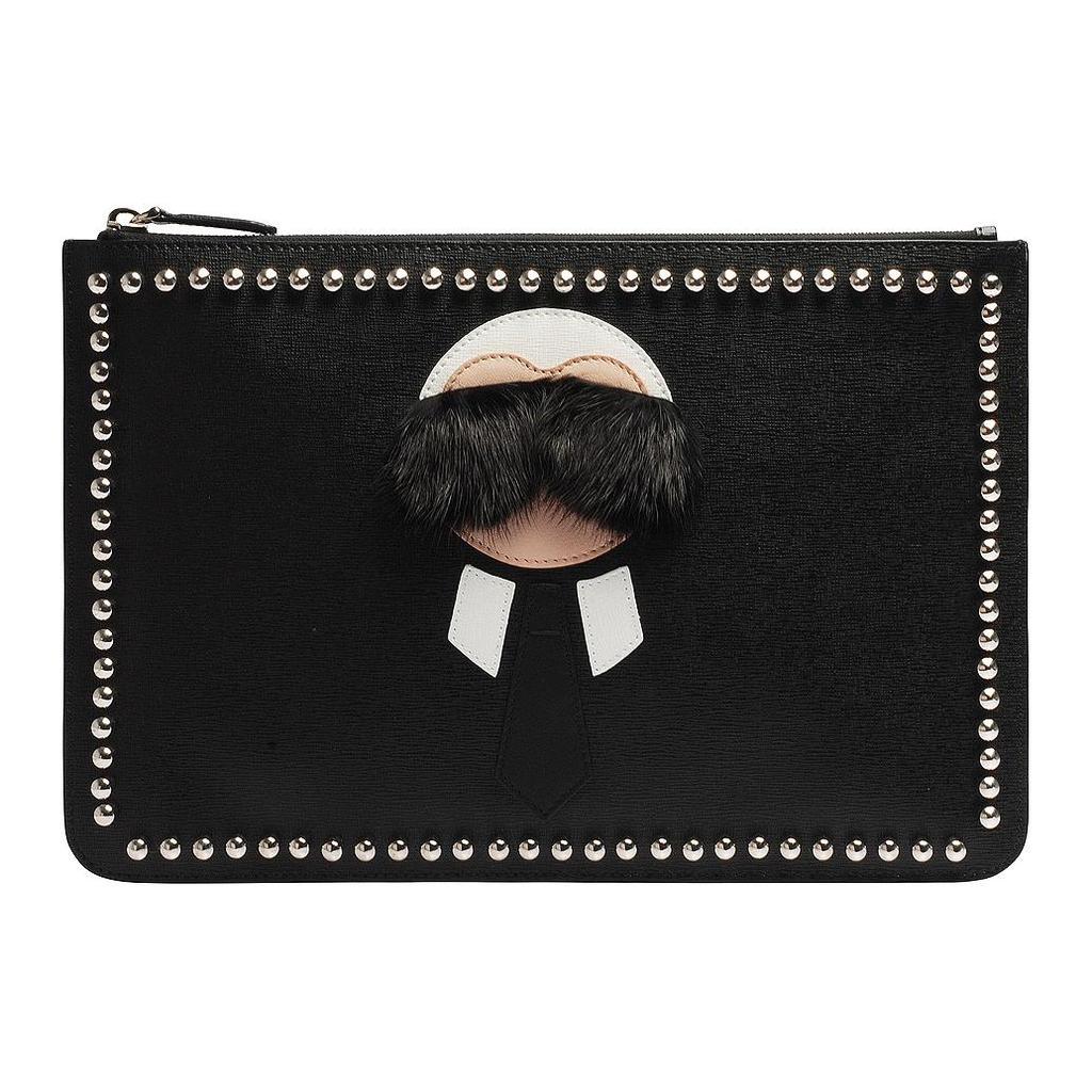 Fendi Zipper Closure Genuine Leather Clutch Men Clutch Black 7N0078-52P-F057A