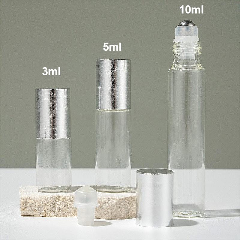 3ml 5ml 10ml Glass Roll On Bottle, Refillable Portable Perfume Essential Oil Sample Containers