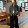 2026 Women’s Slimming Washed Retro Raw Hem Denim Jacket (Spring/Autumn)