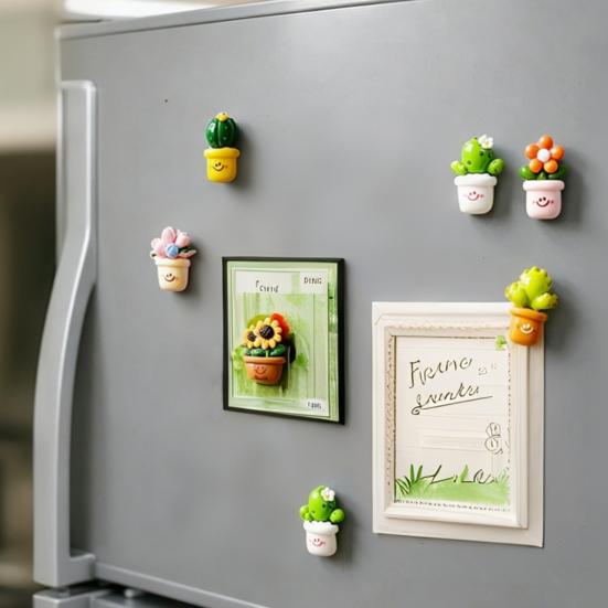 6/12Pcs Cartoon Potted Plants Refrigerator Magnet 3D Resin Succulents Fridge Magnet Memo Notes Photo Holder Home Kitchen Office Decoration