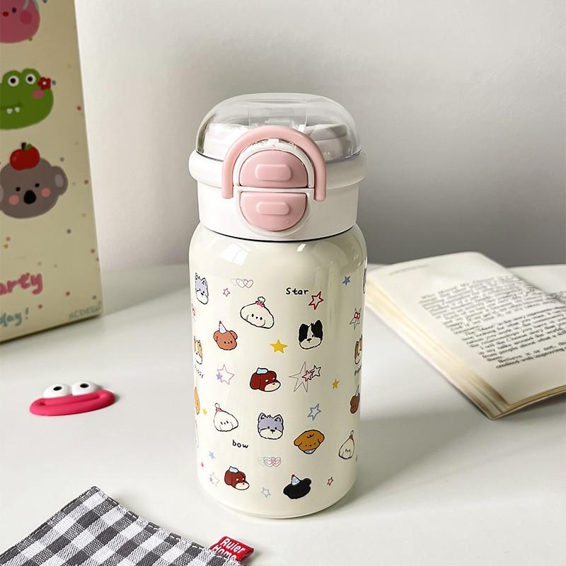 Kids Stainless Steel Water Bottle 500ml Double Drink Straw Cup 316 Insulated Thermos Girls School Portable