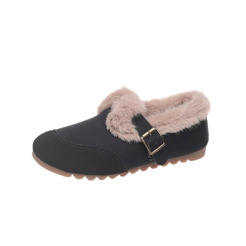 Autumn and Winter Footwear Plus Size Retro Plus Velvet Round Head Flat Bottom Warm Cotton Shoes Women's Shoes