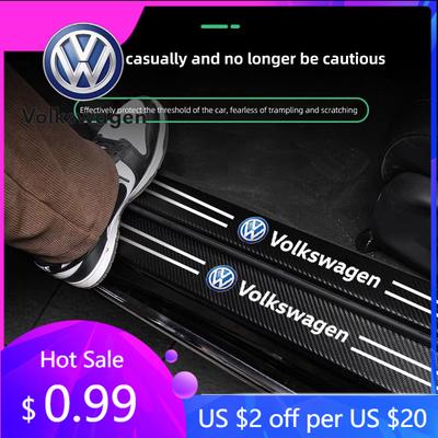 2026 Hot For Volkswagen VW 4Pcs Carbon Fiber Pattern Car Doorsill Stickers Anti-scratch Protector For VW GTI Golf 7 Polo R-Line