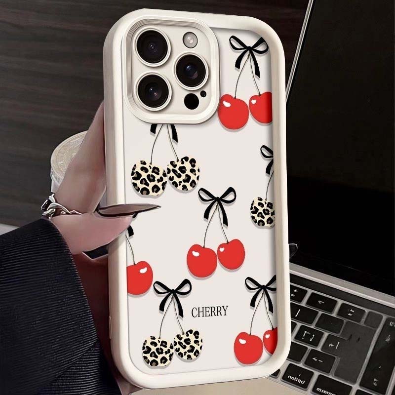 For Samsung Galaxy S22 S23 Plus S21 S20 FE Note 20 Ultra A32 A52 5G A52S A24 A53 A33 A05 A05S Leopard Print Cherry Phone Case