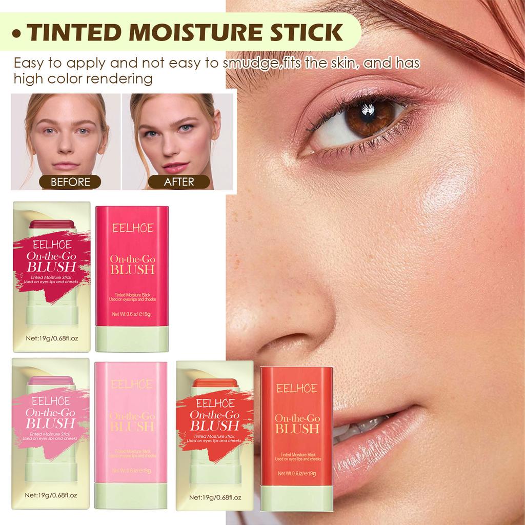 Lightweight Natural Blush Stick, Nude Look Brightening Contouring 3D Highlight Fine Waterproof Multi-Use Blush Stick