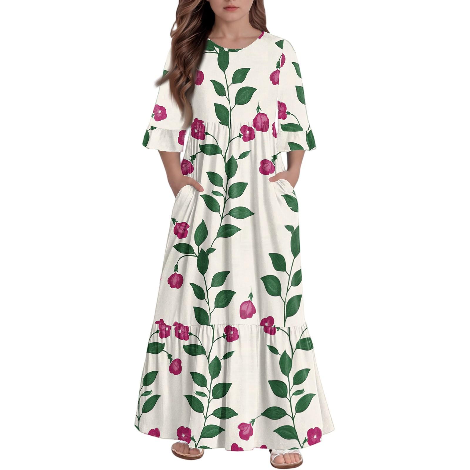 

Платье с многоярусными оборками для девочек - Макси с карманами, рукав 3/4 110