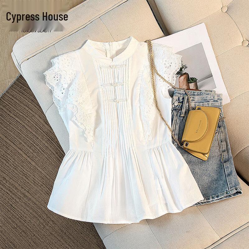 

Sibaishe Women s Lace Flutter Sleeve Shirt L