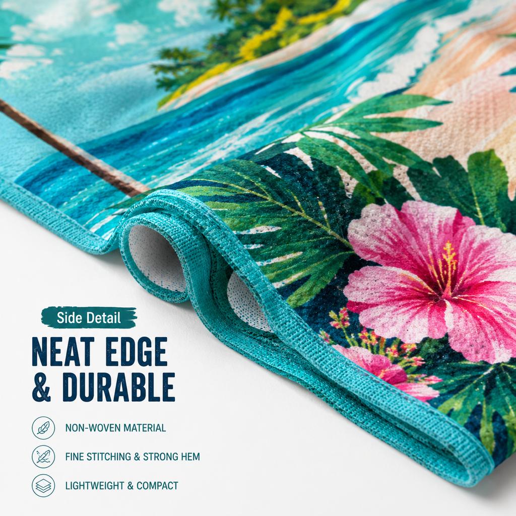 Tropical Palm Tree Beach Towel Flat Print Quick Dry Non-Woven Soft Bath Towel for Summer Vacation Pool Travel Hawaii Style