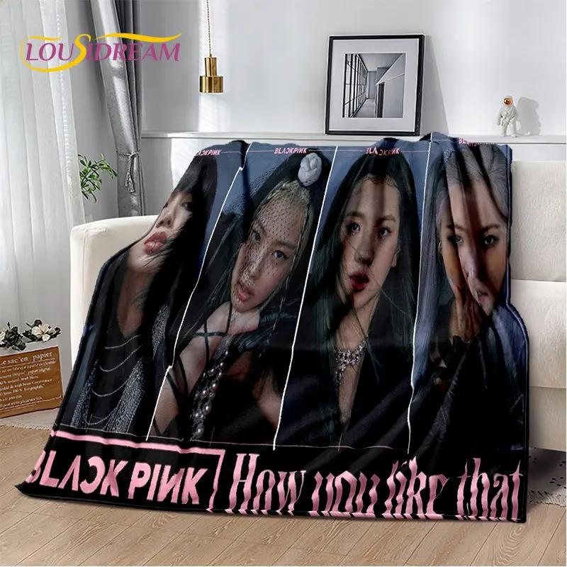 Black Pink Kpop Star Girl Group Soft Plush Blanket,Flannel Blanket Throw Blanket for Living Room Bedroom Bed Sofa Picnic Cover