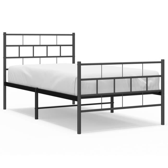 VidaXL Metal Bed Frame with Headboard-Footboard Black 75x190 Cm 355667