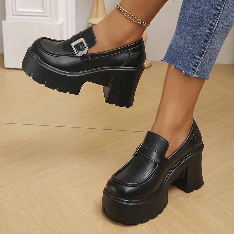 Lucyever Chunky High Heels Loafers Women Spring New Platform Pumps Woman Fashion Buckle Thick Bottom Gothic Shoes Female