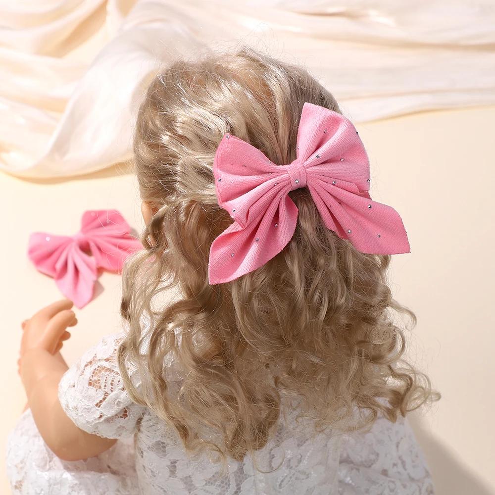 BABY BOWS 2Pcs Starry Dots Red Velvet Bow Hair Pins Hair Clips Kids Girls Lovely Barrettes Ponytail Holder Headwear Accessories