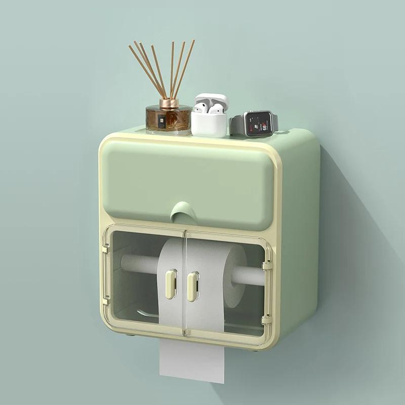 Bathroom Toilet Paper Holder Perfume Shelf Waterproof Toilet Plastics Drawer Paper Box Wall-mounted Sanitary Pad Storage Box