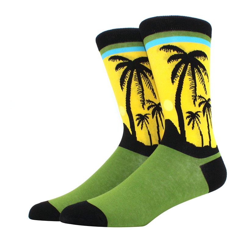 Roliga glada herrstrumpor med grafisk design, kammad bomull, omelett, groda, galen klocka, lax, majs, fågel, fisk, strumpa, julklapp