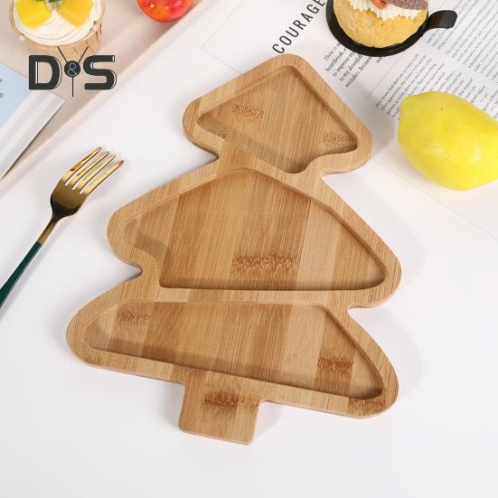 Christmas Snack Tray Bamboo Serving Plate Decorative Platter Nuts Display Desktop Food Tray Modern Home Fruit Bowl Christmas Tree Shape Party Snacks