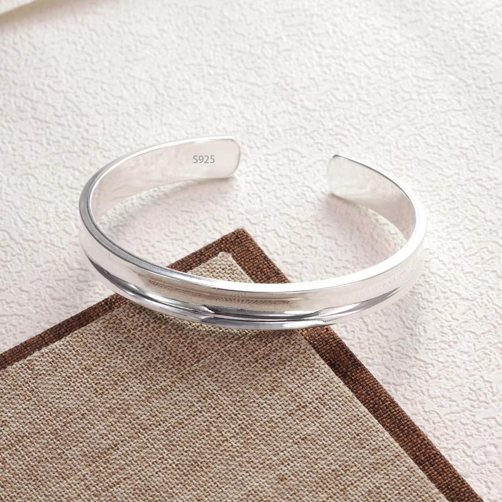 PANJBJ 925 Sterling Silver Irregular Geometry Texture Bangle Bracelet for Women Girl Minimalism Jewelry Gift Dropshipping