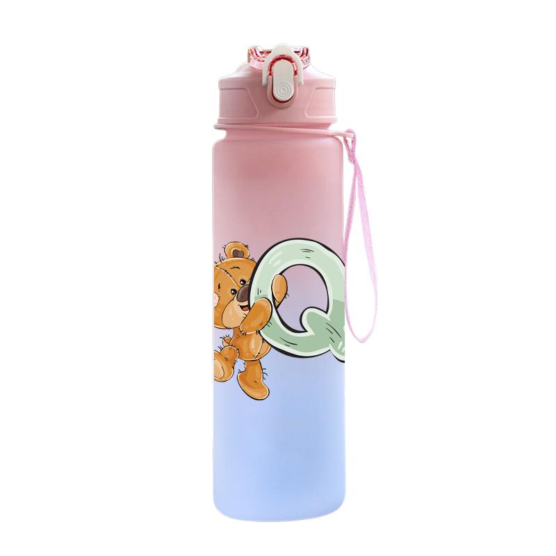 Cartoon Letter Printed Lovely A-Z 750ML Water Bottle Large Capacity Drinking Cup Portable Outdoor Sports Water Cup Children Gift