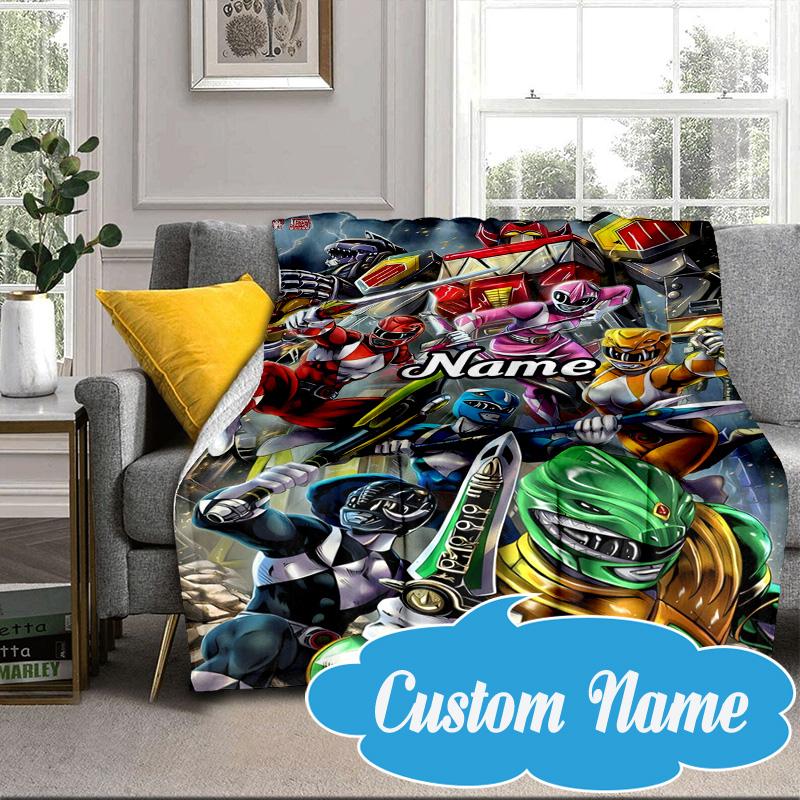 Custom Name Power Rangers City Adventure Blanket bed sofa Blanket Flannel Blanket for Camping, Hiking, Picnic Essentials,gift for Fan family