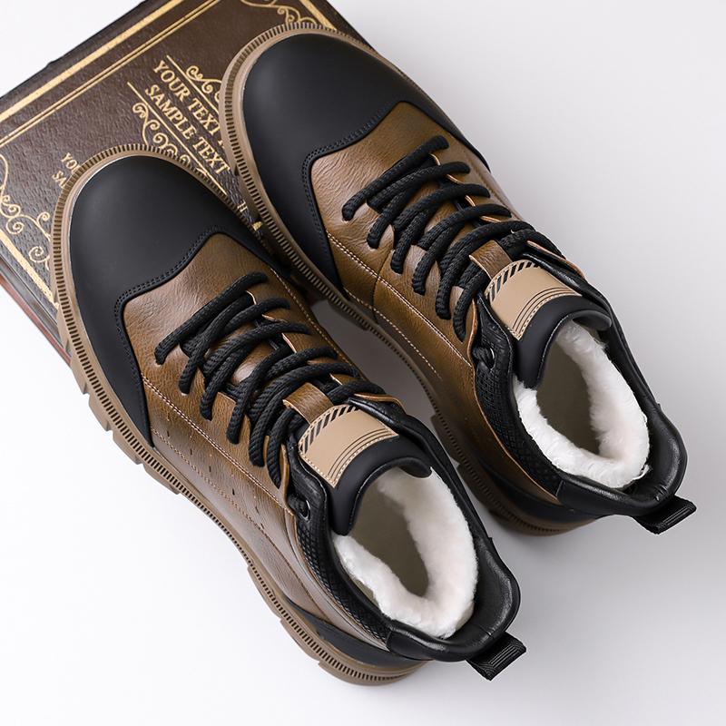 2026 Fashion Men's Warm Winter Boots Genuine Leather Upper with Thick Furry Lining & Anti-Slip Sole for Cold Weather Activities