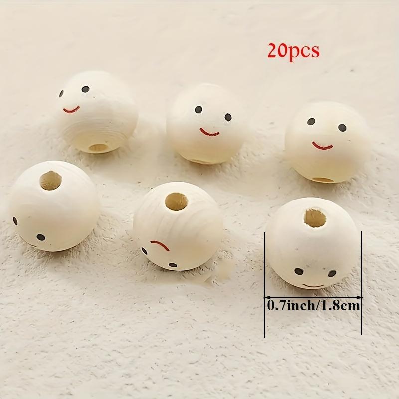 

20 smiling face wooden beads, round and loose, for DIY bracelets and necklaces; an essential material for making handmade wooden