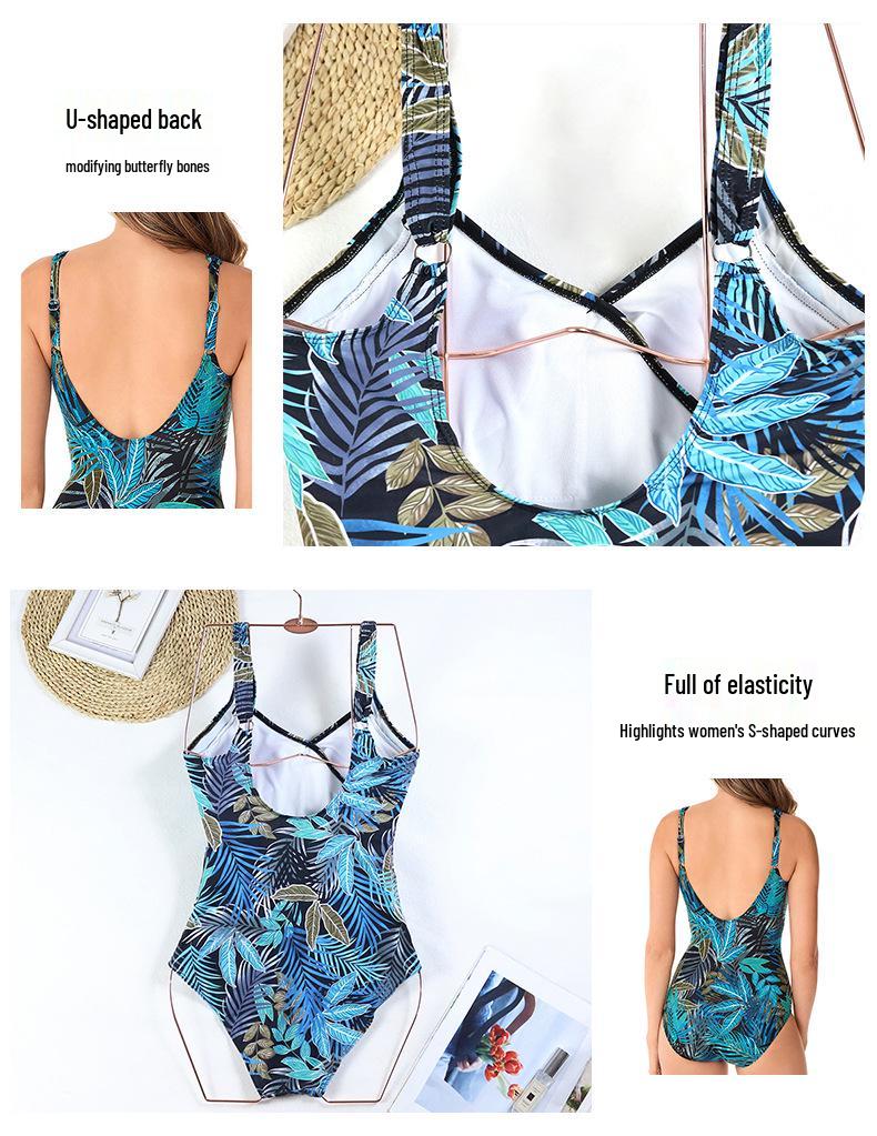 Leaf Print Plus Size Women's One-Piece Swimsuit - Elegant and Stylish