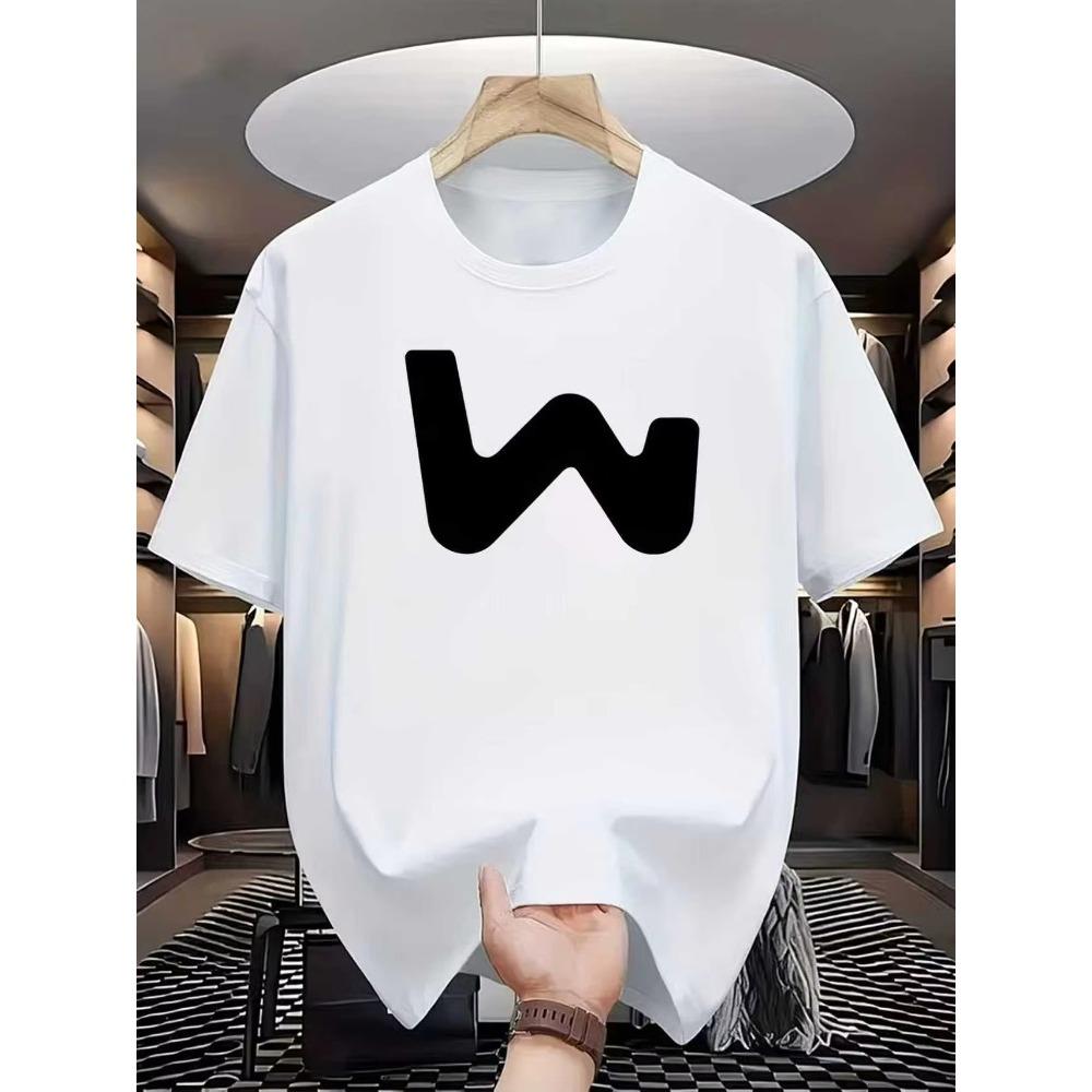 Summer Men's Casual Sports Loose Oversized Simple Letter Pattern Printed Round Neck Short Sleeved T-shirt Top