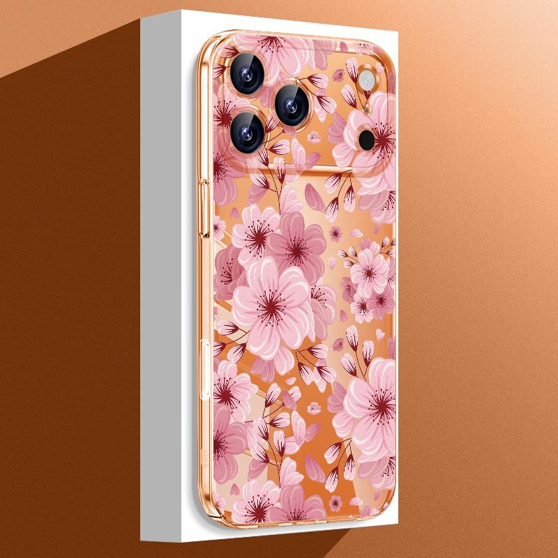 

Pink Flowers Pattern Transparent Phone Case For iPhone 17 16 15 14 13 Pro Max 17 Pro 11 Shockproof Clear Crystal Hard PC Cover iPhone17