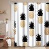 Tropical Pineapple Shower Curtain - Golden & Black Beach Art Design, Machine Washable Polyester, Bath Decor
